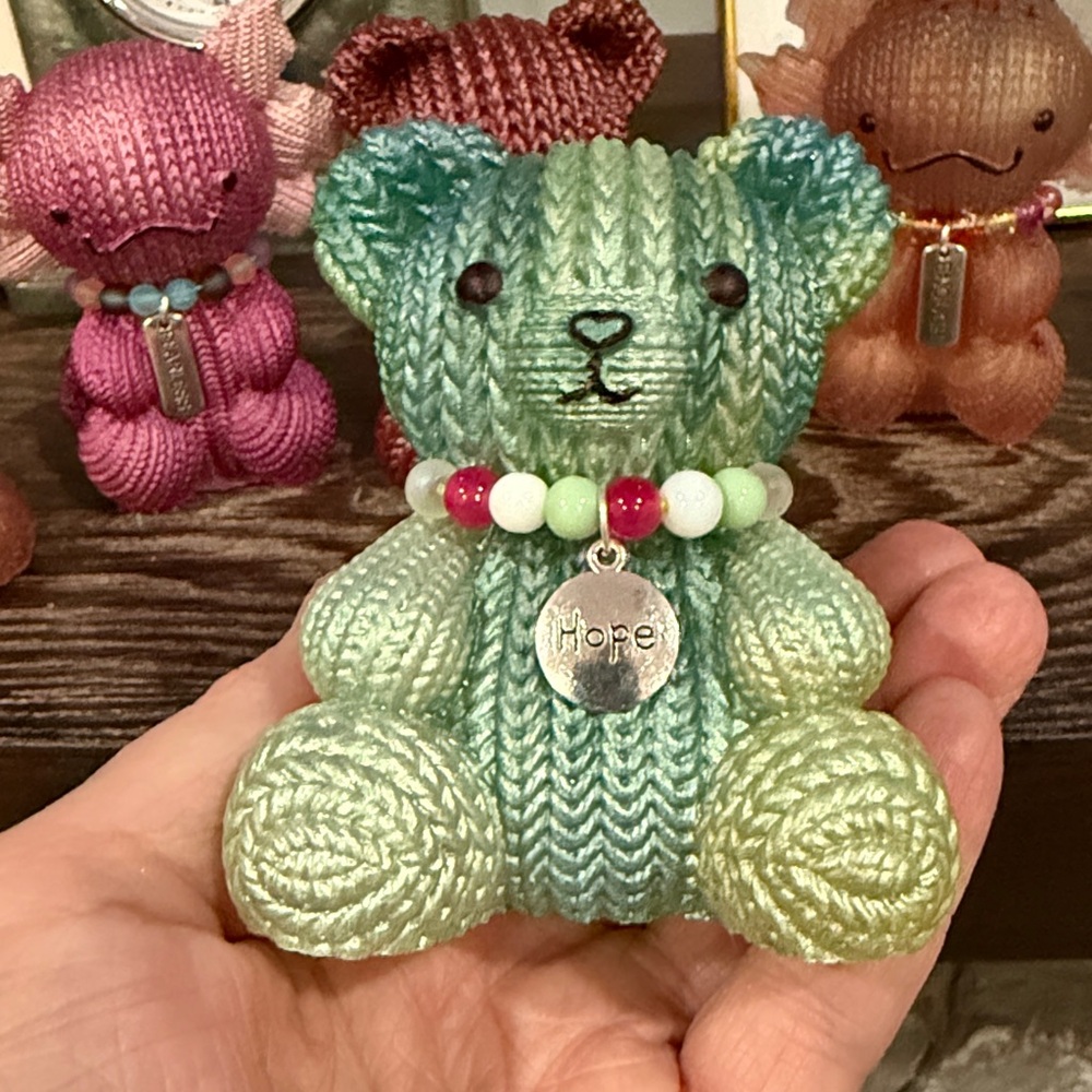 Unique Resin Aqua “Knitted” Plush Bear